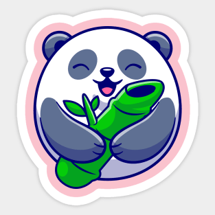 Cute Panda Holding Bamboo Cartoon Sticker